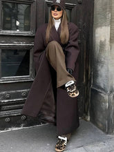 Aurohaya Women’s Long Double Breasted Peacoat with Notched Collar Oversized Elegant Winter Jacket